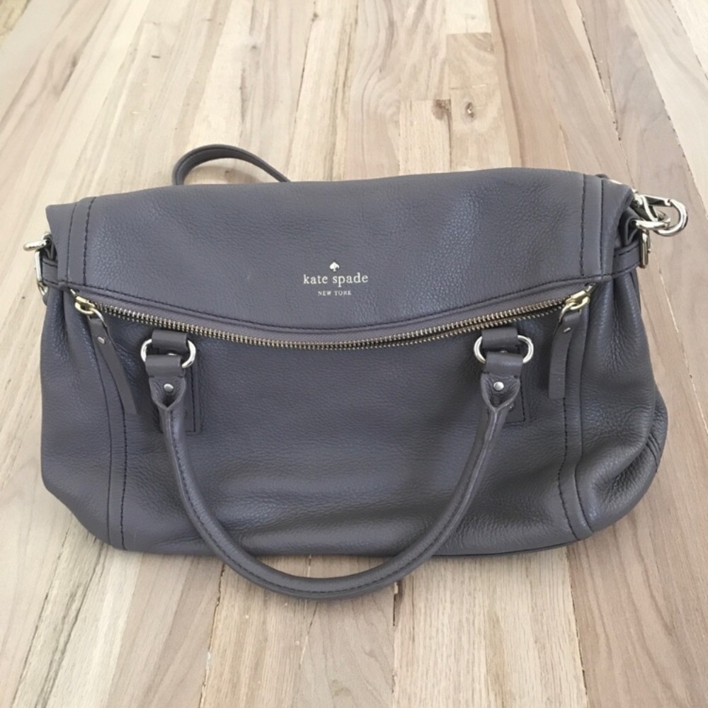 Kate Spade Gray Leather Satchel with Detachable Strap